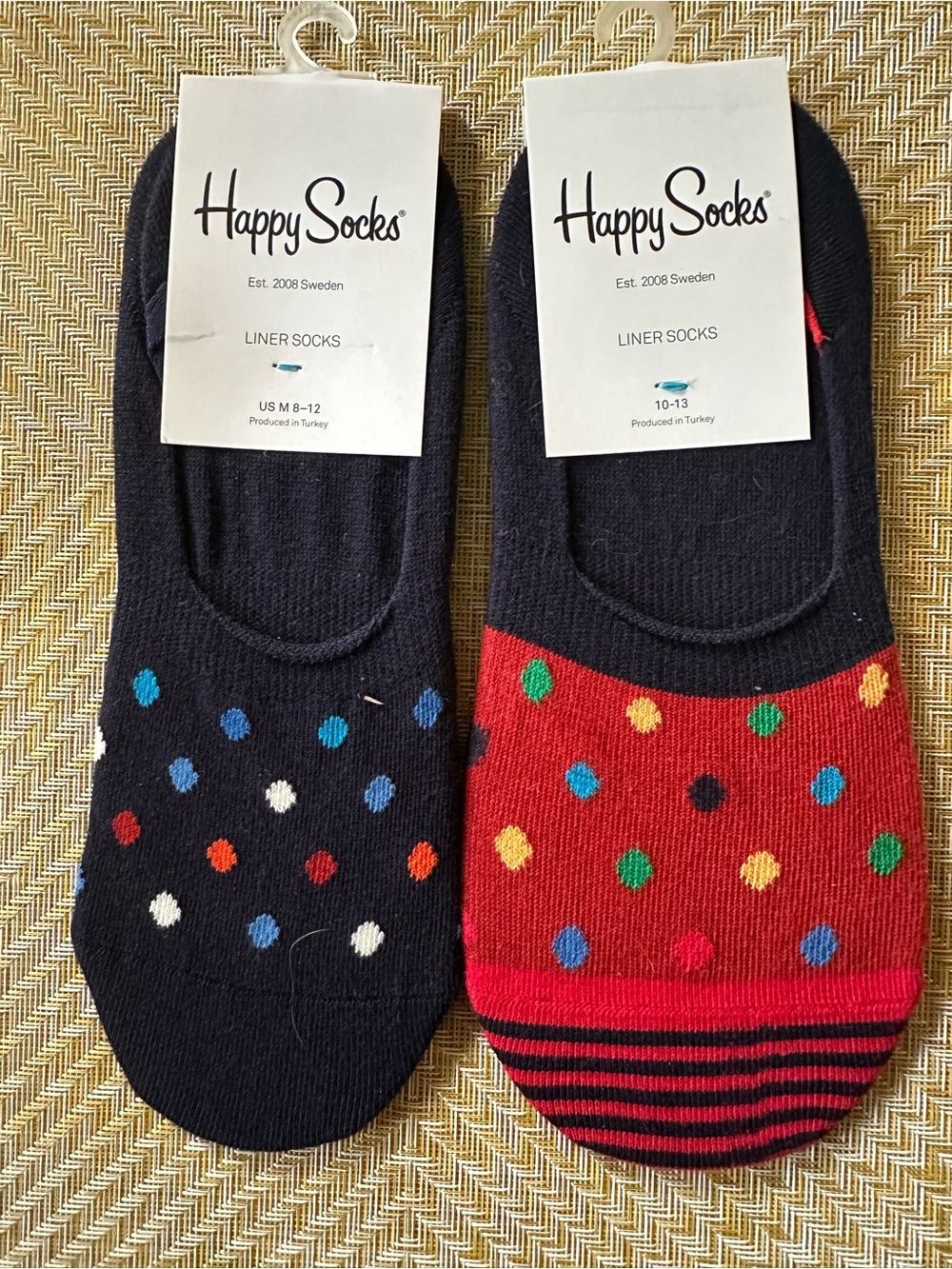 Happy Socks Men's/Women’s NoShow Liner Socks - Navy and Red with Multicolor Dots